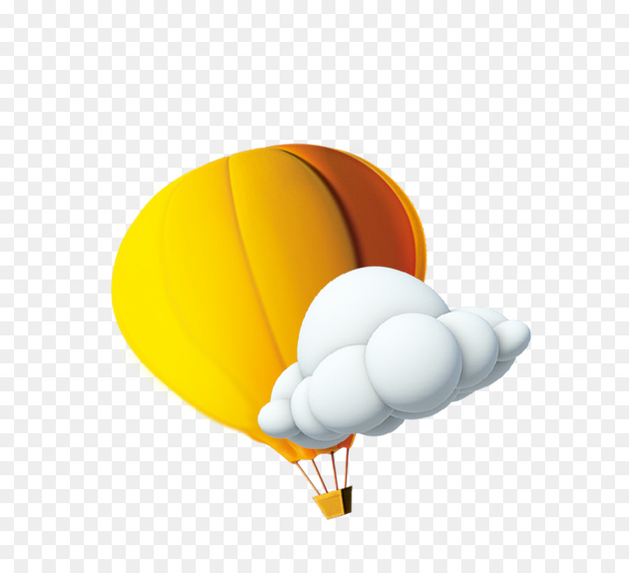 Palloncino Stereoscopia 3D computer grafica - Bello giallo l'aerostato di aria calda cartoon nuvole