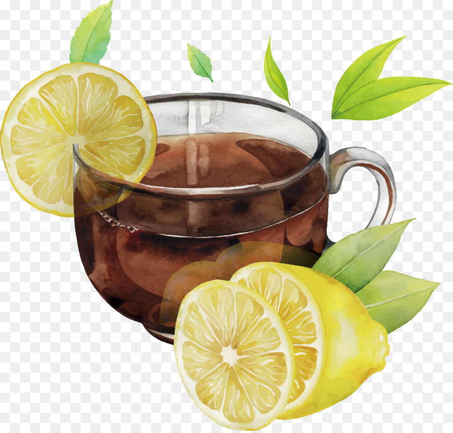 Grüner Tee-Aquarell Zitrone - Aquarell einer Tasse lemon tea Zitrone-Vektor