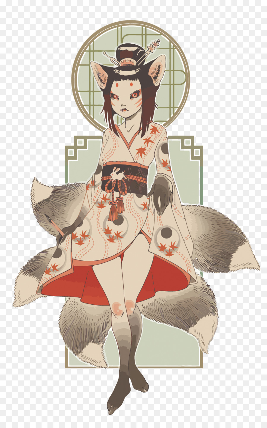 Kitsune Oni Yu014dkai Hyakki Yagyu014d Illustrazione - vettore giapponese jubileu fox
