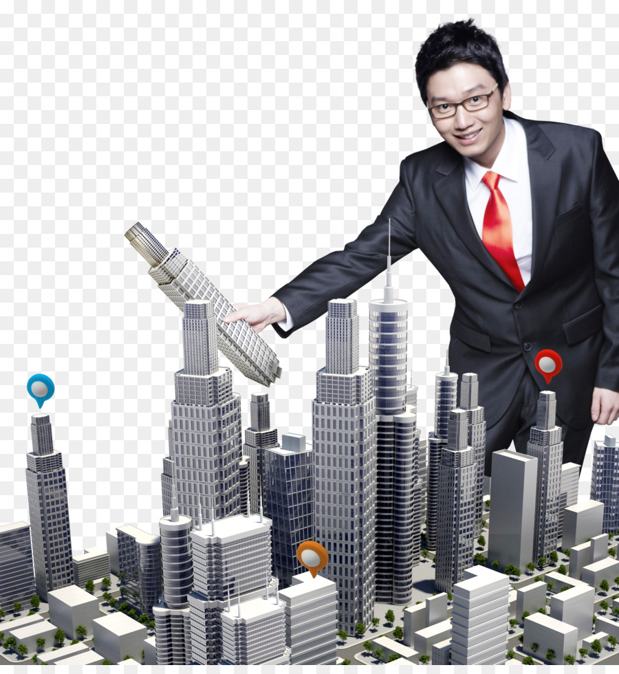 Tòa Nhà Kinh Doanh Poster Thương Mại - Kinh doanh người đàn ông cầm một thành phố xây dựng