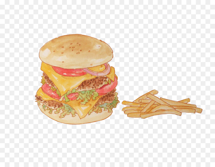 Hamburger, Cheeseburger French fries Breakfast panino hamburger Vegetariano - Dipinto hamburger e patatine fritte