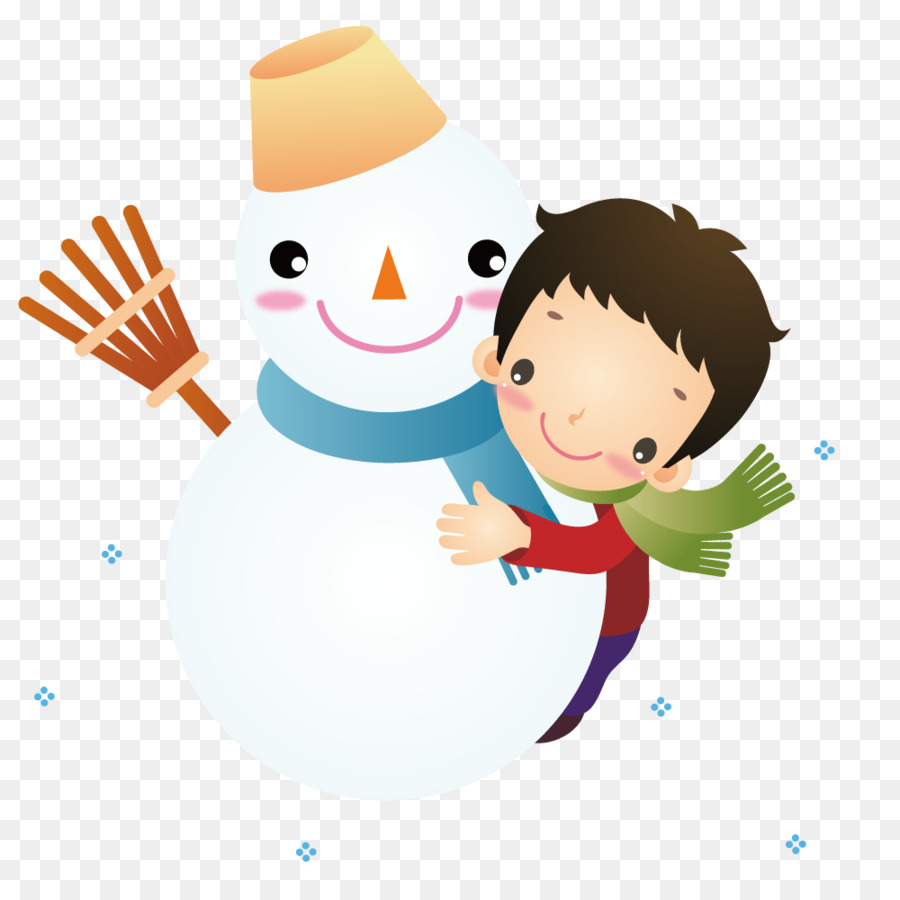 Bambino Giocare Illustrazione - Pupazzo di neve holding ragazzo