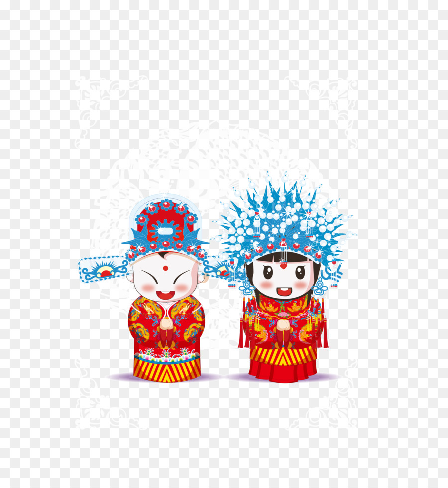 Matrimonio cinese Sposo Matrimonio - Cartoon antica fenice corona 霞 帔 sposa e lo sposo