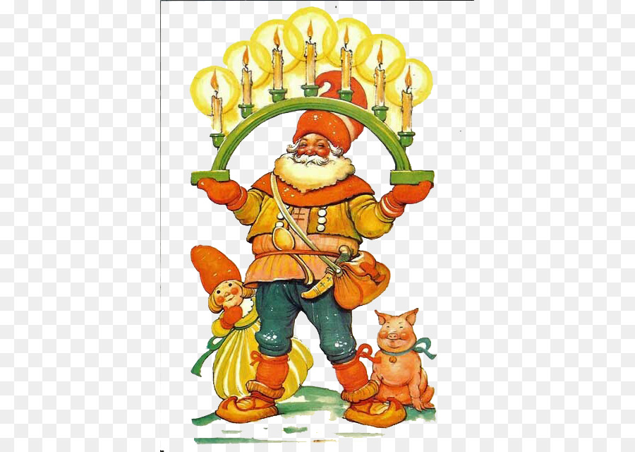 Schweden, Santa Claus, Weihnachten Neues Jahr-Karte - Santa Claus holding einen Leuchter mit Kindern piggy