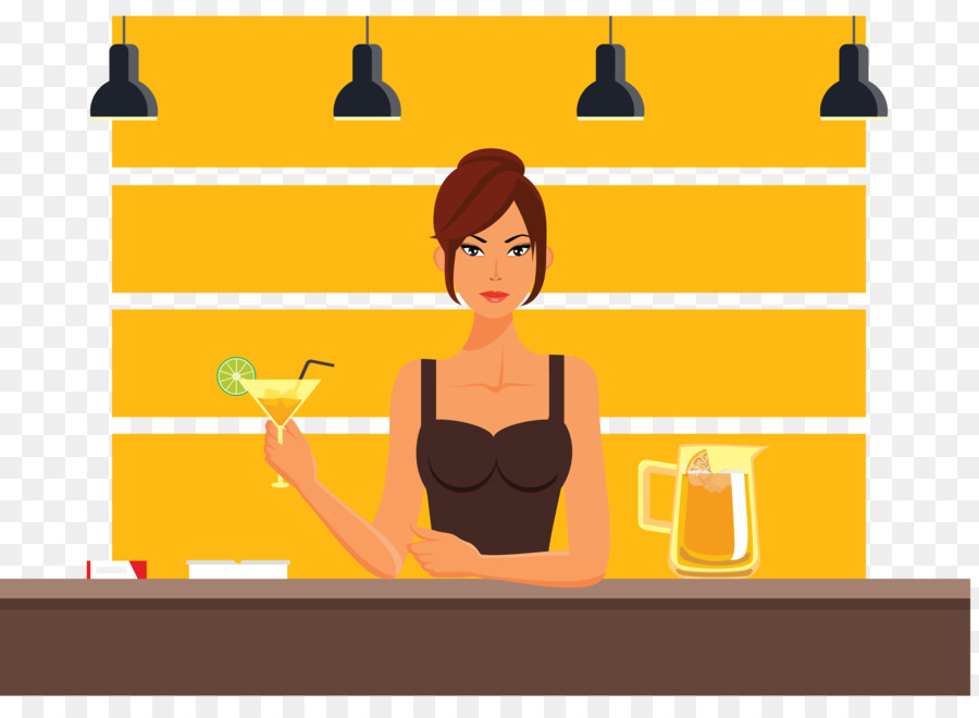 Cocktail-Bar-Illustration - Modische Frau trinkt Cocktail