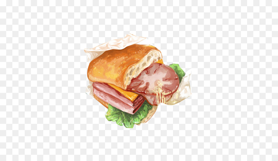 Frühstück-sandwich Schinken-Leberkäse-U-Boot-sandwich Cheeseburger - Gemüse-Fleisch-Pie Chips Malerei Material-Bild