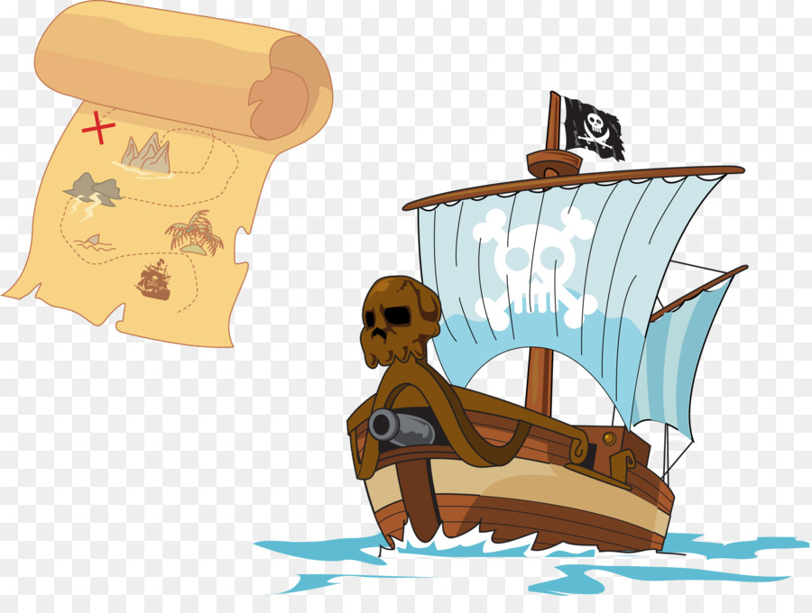Treasure Island-Piraterie Schatzkarte - Vektor-hand gezeichnete Karte von dem Piraten Schiff