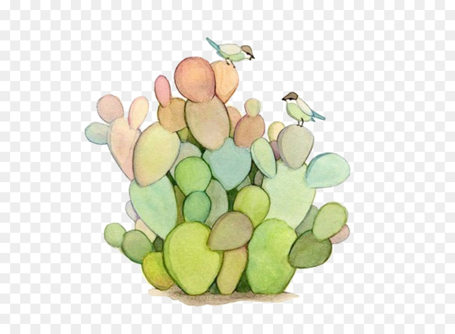Cactaceae-Aquarell Sukkulente kaktusfeige - Vogel auf Kaktus