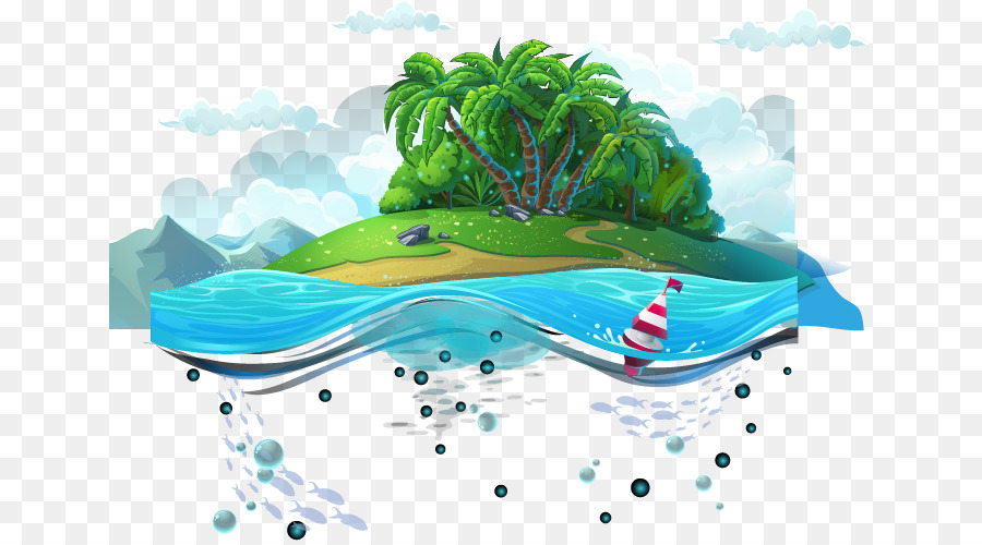 Sinh Vật Hoạt Hình Biển - Biển màu xanh trên đảo của véc tơ liệu