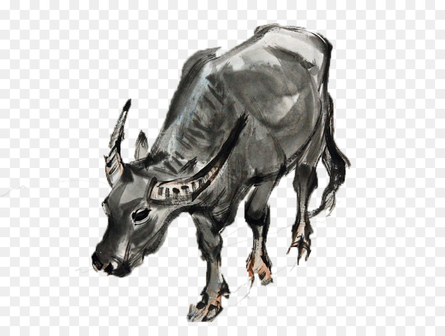 Gia súc hoàng đạo Trung quốc Ox - Tay vẽ những con bò lớn