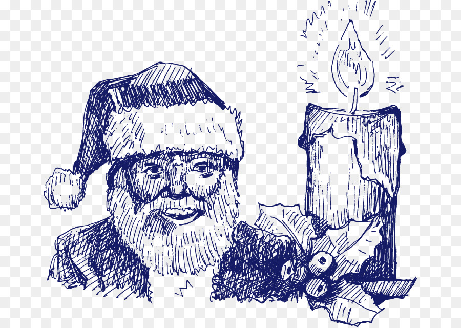Babbo Natale Di Carta Di Natale, Illustrazione - Blu dipinte a mano, di Babbo Natale, candela elemento