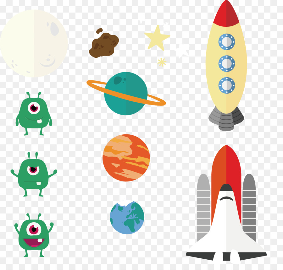 Rocket-Cartoon - Vektor hand gezeichnete cartoon-kleine-monster-planet-rocket