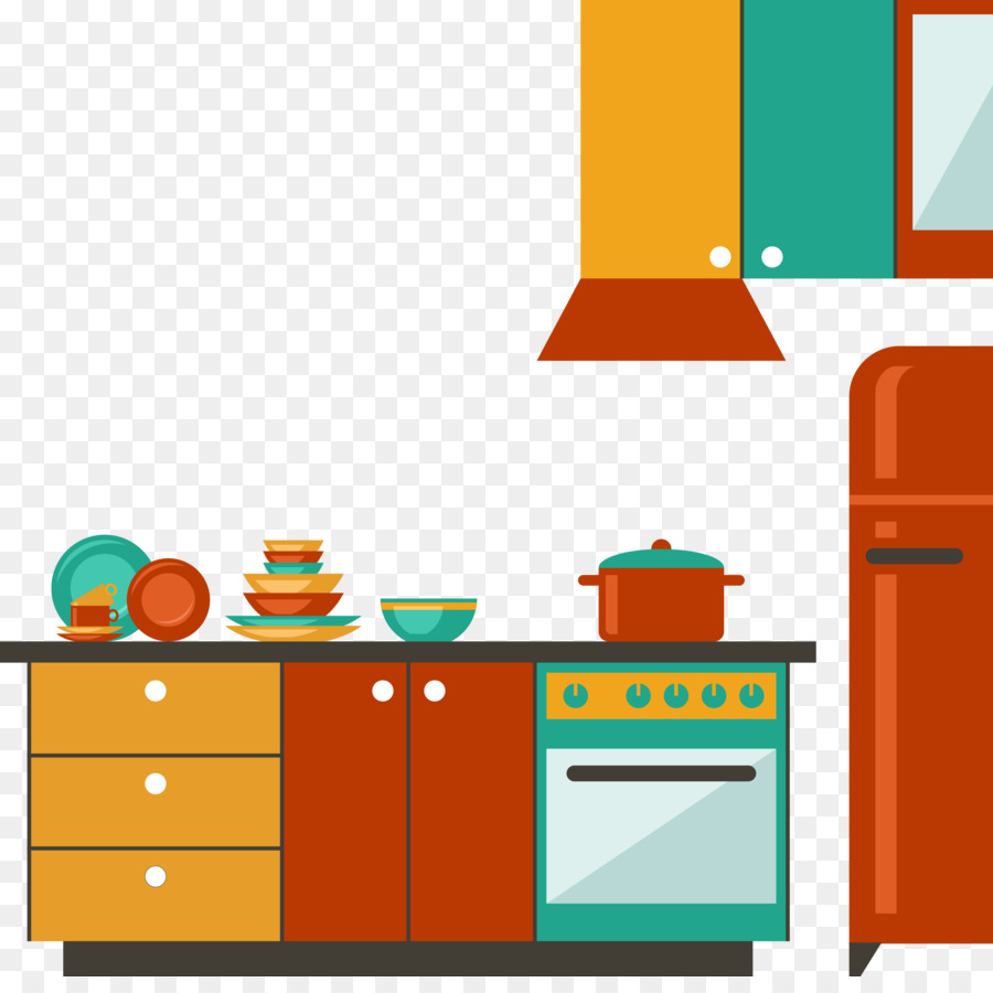 Speisekammer, Wohnzimmer, Haus, Möbel - Vektor-Flugzeug-Küche