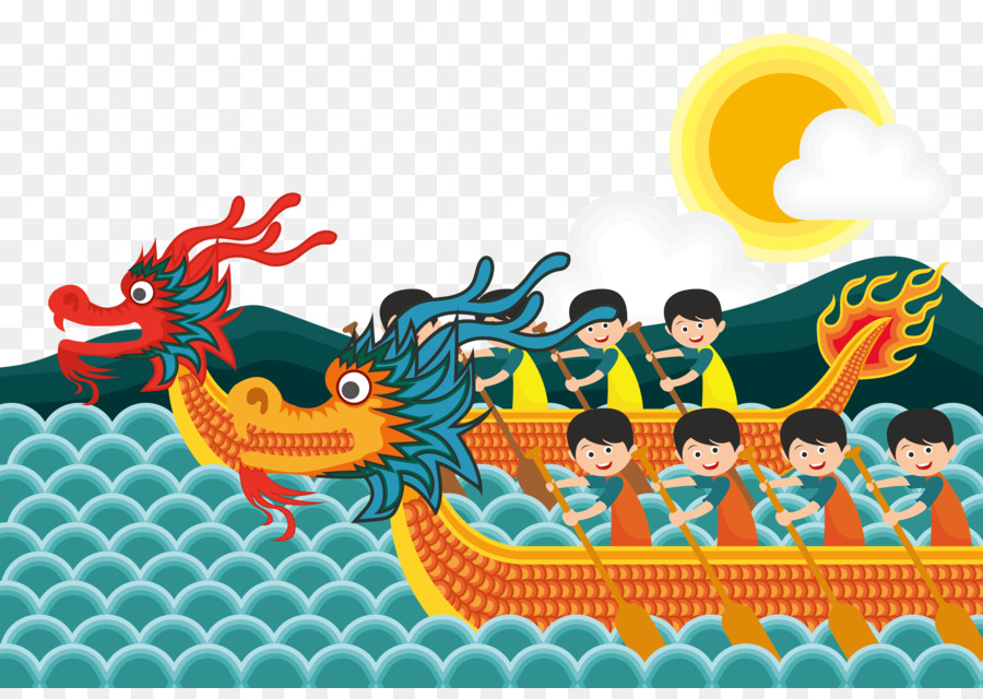 Zongzi Drachenboot-Festival Cartoon-Abbildung - Junger Mann mit einem Drachenboot