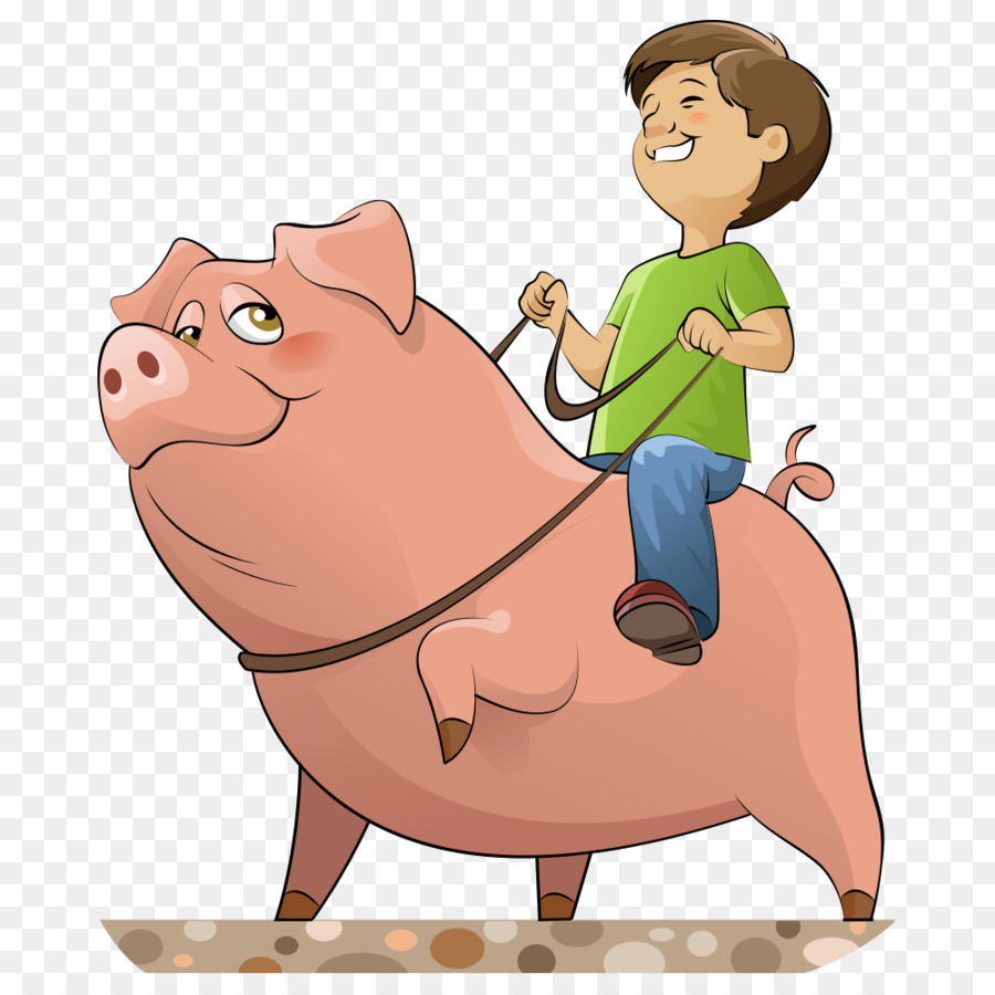 Maiale domestico Cartoon Royalty free Illustrazione - Vettore bambini a cavallo di un maiale