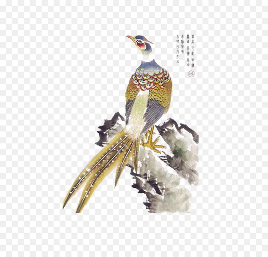 Chim và hoa sơn Trung quốc vẽ bức tranh sơn rửa Mực Gongbi - con công