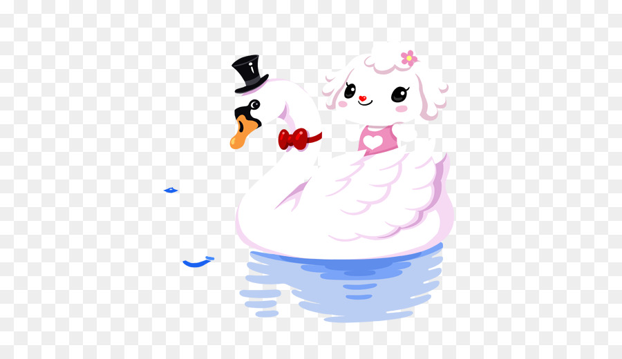 White Rabbit Cartoon Cygnini - Häschen auf White Swan