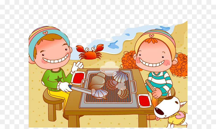 Grill-Cartoon-Picknick-Illustration - Barbecue am Strand