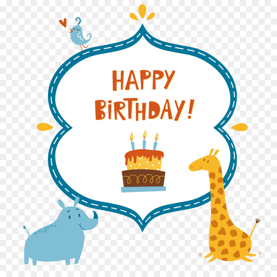 Bánh sinh nhật thiệp Happy Birthday to You - Véc tơ chúc mừng sinh nhật hippo hươu cao cổ