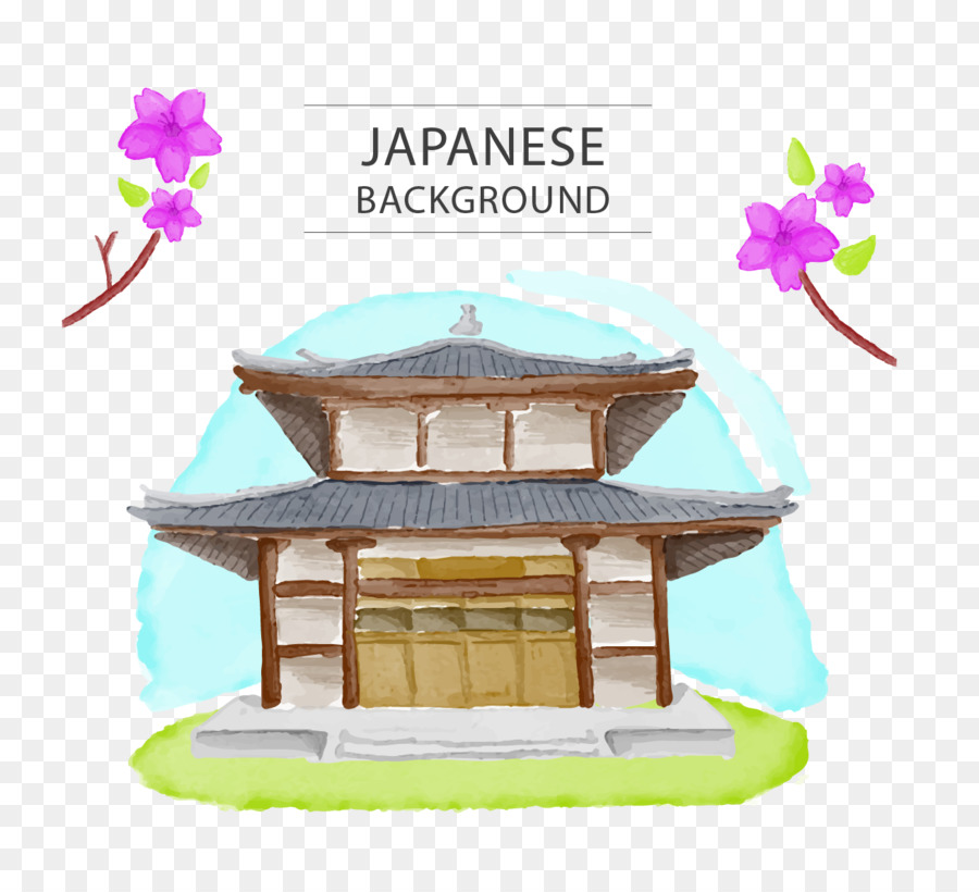 Japan-Aquarell Gebäude Haus - Tempel