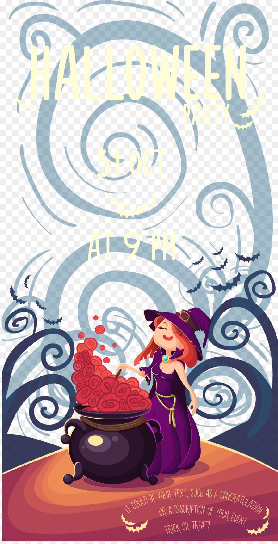Poster Fumetto Illustrazione - Halloween strega cartone animato vettoriale poster