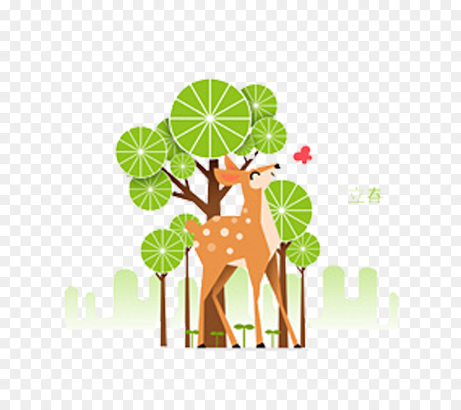 Giraffe Rentier Grün - Giraffe und Baum