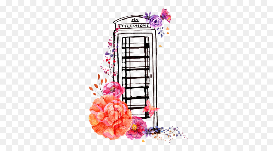 Londra cabina Telefonica di pittura ad Acquerello Illustrazione - Dipinto a mano in stile cabina telefonica modello di opere d'arte