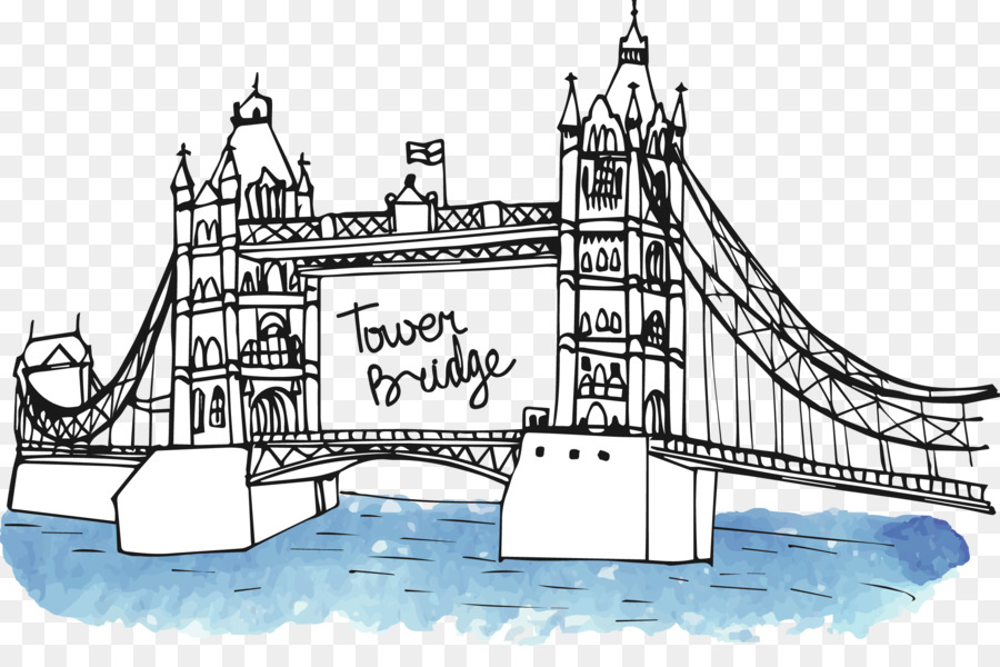 Big Ben Monumento Simbolo Di Disegno - Stile British dipinte a mano London Bridge