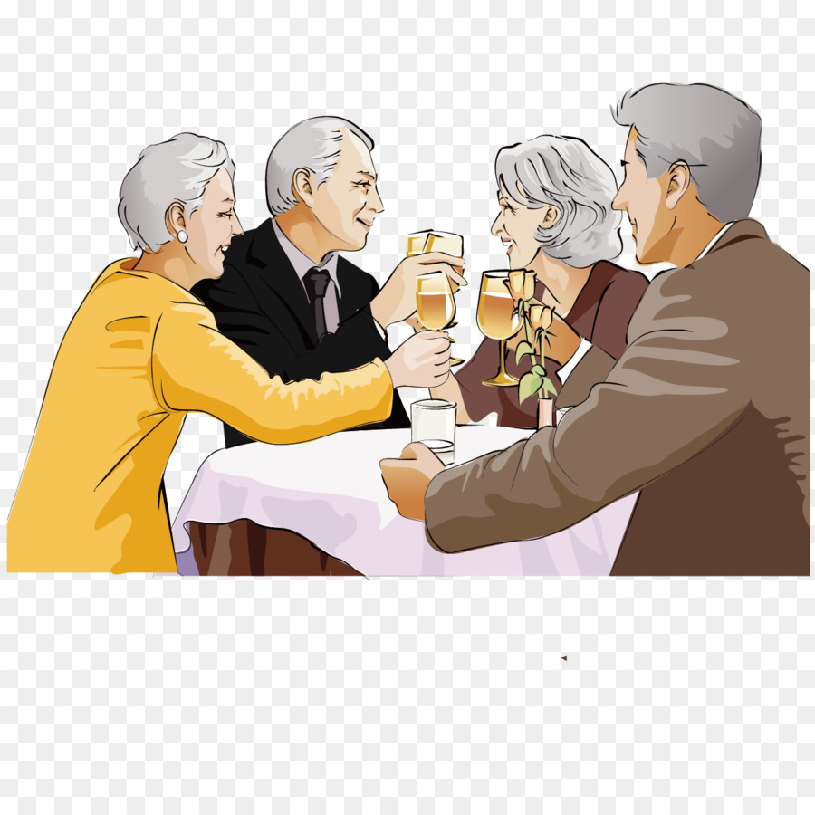 Tee Alter Echtpaar Cartoon - Vektor-Zeichen der Familie Essen