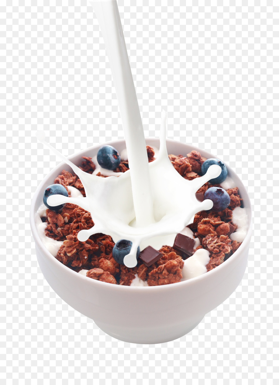 Colazione Latte di cereali Corn flakes al cioccolato Bianco - Versare il latte nel mirtillo frutta