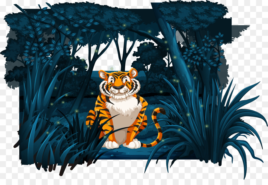 Tigre Siberiana Giungla Cartoon Illustrazione - Vettore dipinta a mano giungla, nella giungla
