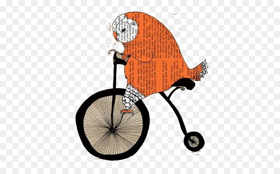 Owl-Grafik-Plakat Fahrrad-Zeichnung - Orange-Zeitung bird Fahrrad