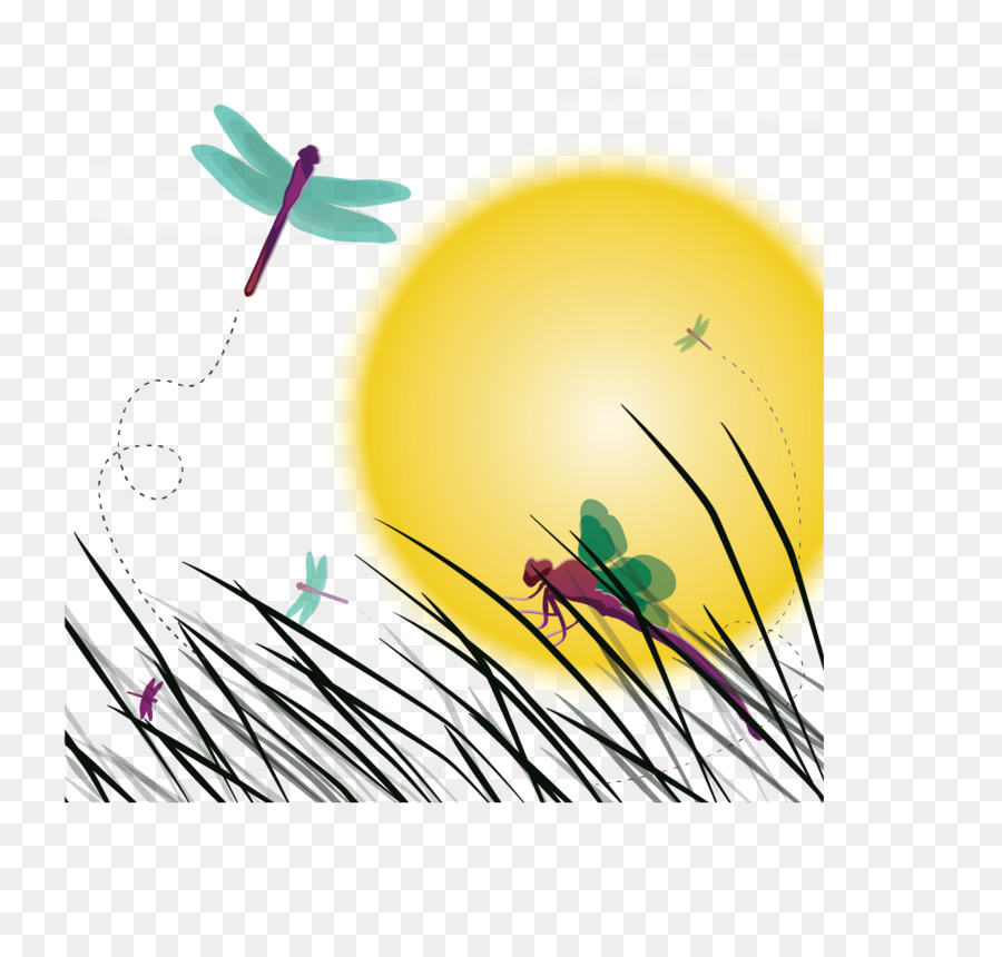 Insekt Libelle Sonnenuntergang Illustration - Vektor-Dragonfly Sonnenuntergang Szene