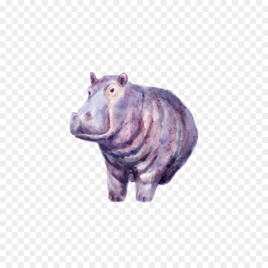 Nilpferd Zeichnung - Hand-lackiert-hippo