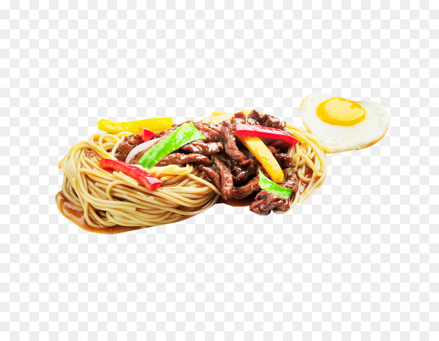 Bigoli di Pasta Manzo noodle zuppa di uovo Fritto spaghetti Fritti - pepe nero di manzo faccia