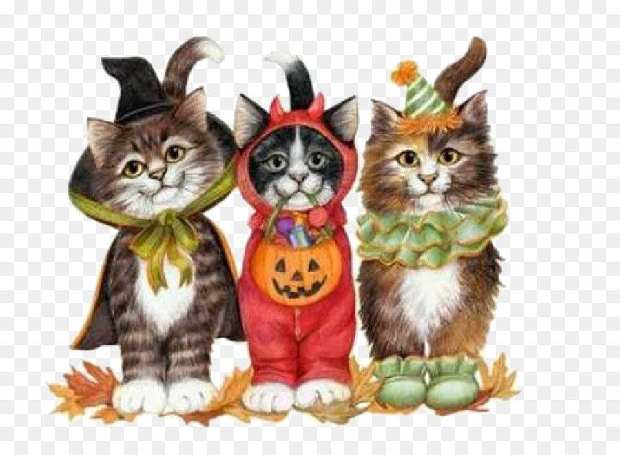 Katze Kätzchen-Trick-or-Behandlung, Halloween - Drei Kätzchen