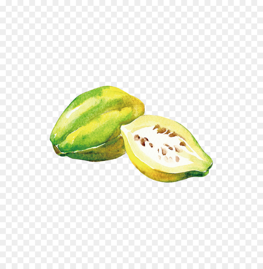 Carambola Melone, Limone Alimentari Frutta - Dipinto a mano verde cetriolo