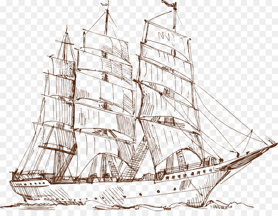 Nave a vela di Disegno - Vela fibbia creativo, disegno di una linea Libero su HD