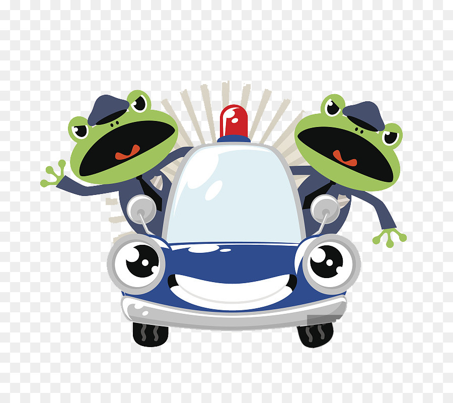 Frosch-Auto-Polizist-Illustration - Ein Polizist patrouilliert ein Streifenwagen