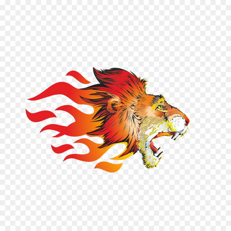 Leone Tigre T-shirt Fiamma Adesivo - La fiamma e la testa di leone illustrazione