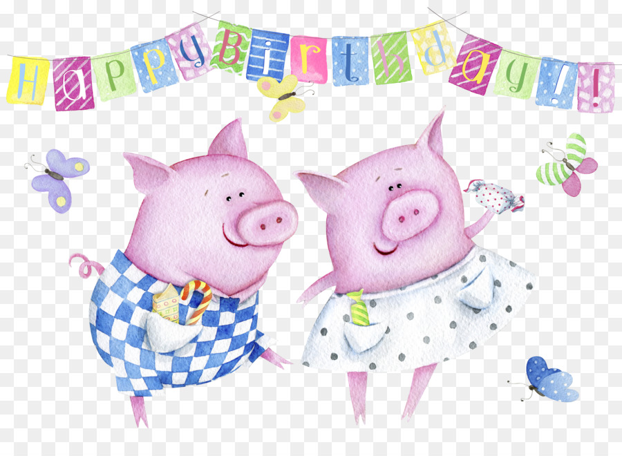 Hausschwein Hochzeit Einladung Geburtstag Grußkarte Illustration - Cartoon-Schwein