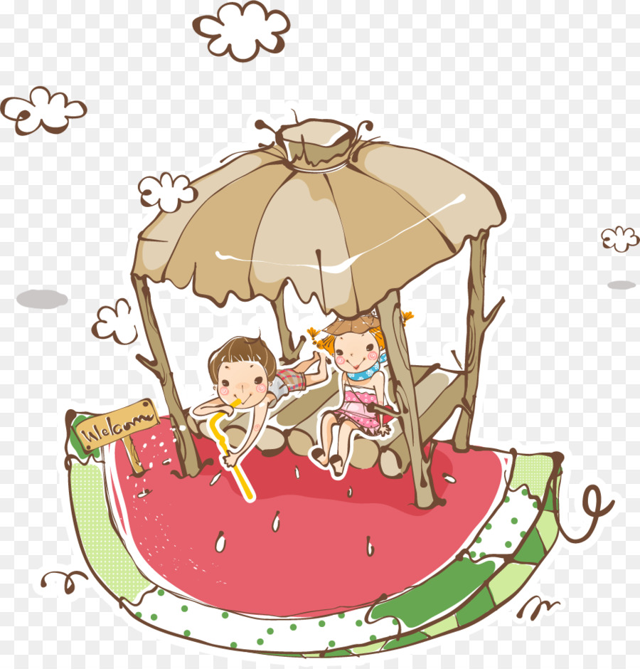 Cartoon-Poster-Illustration - Vektor, Wassermelone gemalt Pavillon