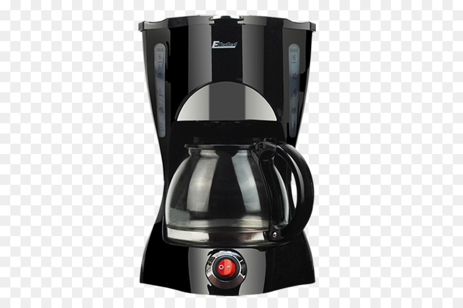 Kaffeemaschine Cafe Wasserkocher - Rote Taste auf eine schwarze Kaffee Maschine