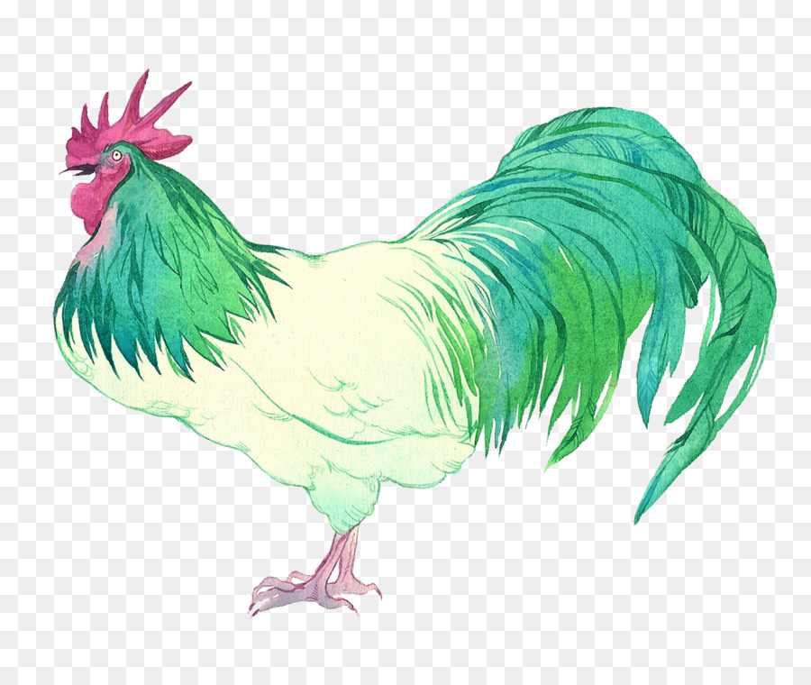 Gallo Pollo Gamecock Illustrazione - Creative acquerello verde cazzo
