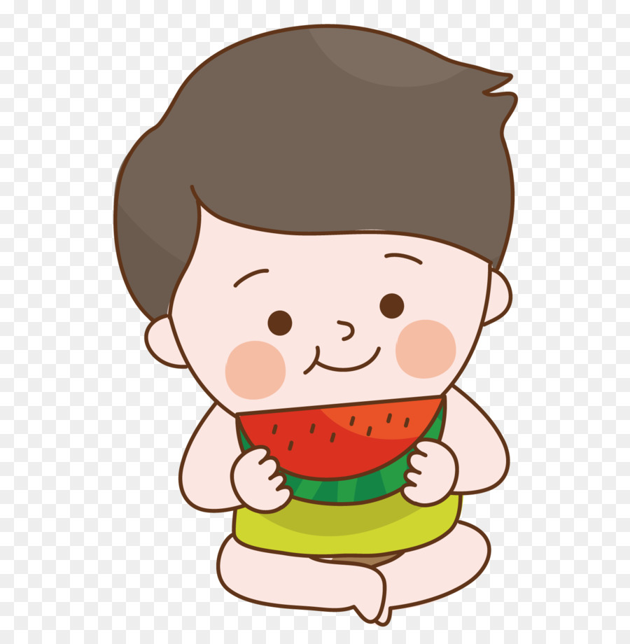 Cartoon-Kind Nahrung Essen - Sitzen und Essen Wassermelone boy