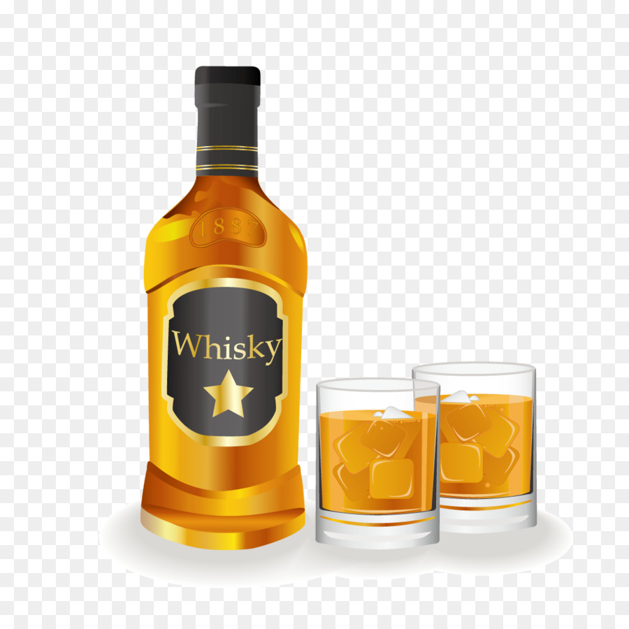 Whisky-Wein-Destilliertes Getränk, Bourbon-whiskey-Flasche - Eine Flasche Wein und Eis