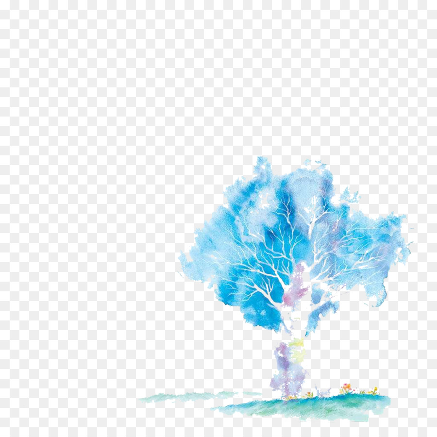 Eine Eiche Aquarell Abbildung - Blue Tree Bild material