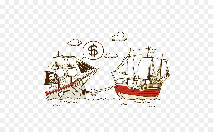 T-shirt Disegno Pirateria Illustrator Illustrazione - Dipinto a mano nave pirata
