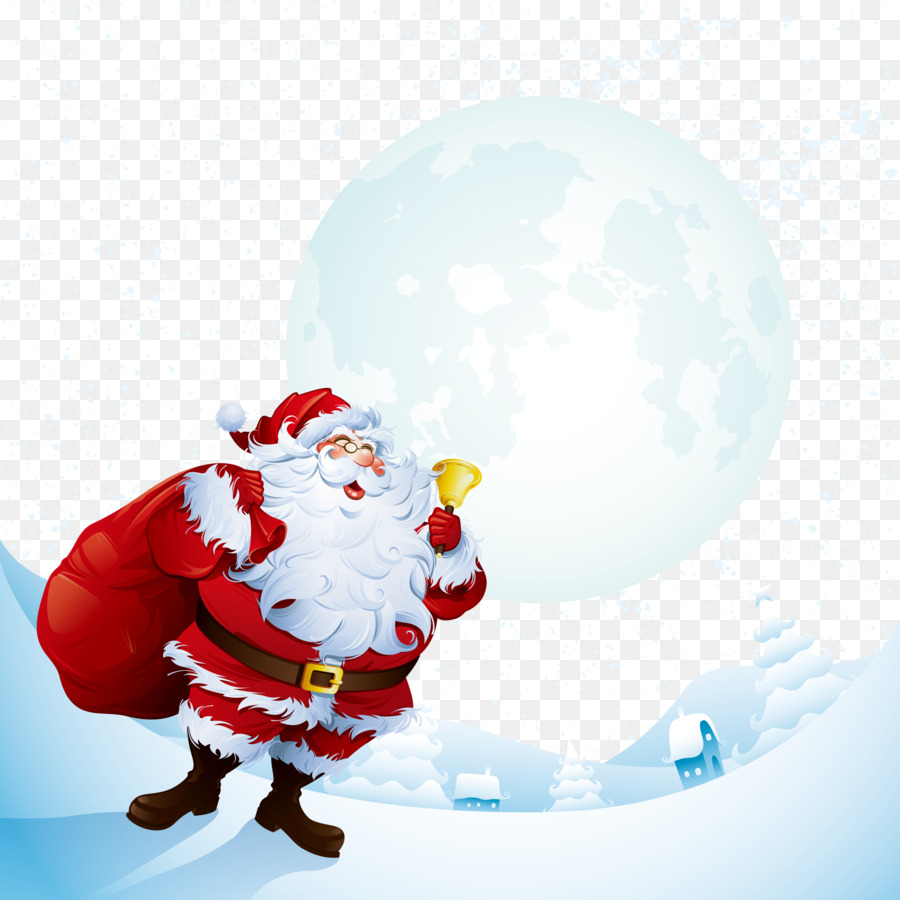 Rudolph, Santa Claus Is Comin to Town Christmas Illustration - Vektor, Weihnachtsmann und Mond