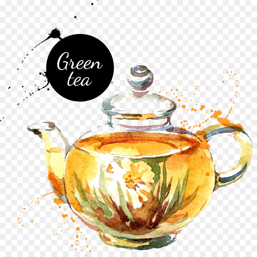 Aquarell-Malerei-Zeichnung-Royalty-free Teekanne - Handbemalte Kanne grünen Tee